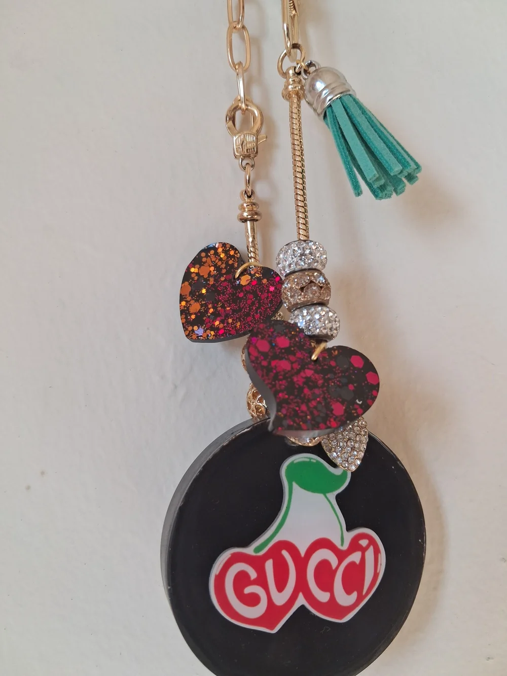 Cute Logo Black Cherry Logo Tassel Heart Keychain Charm